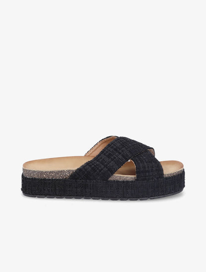 Mules croisées en tweed irisé - Noir - 2
