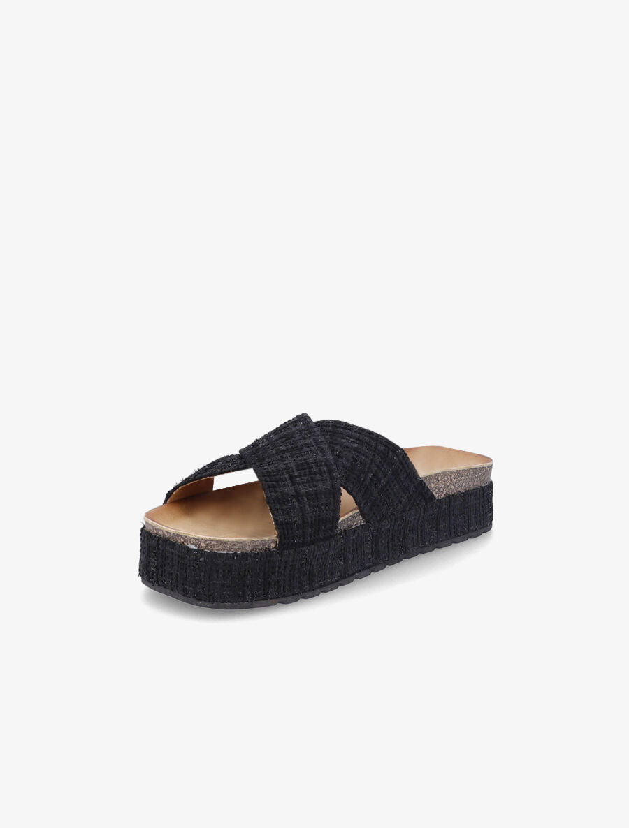 Mules croisées en tweed irisé - Noir - 3