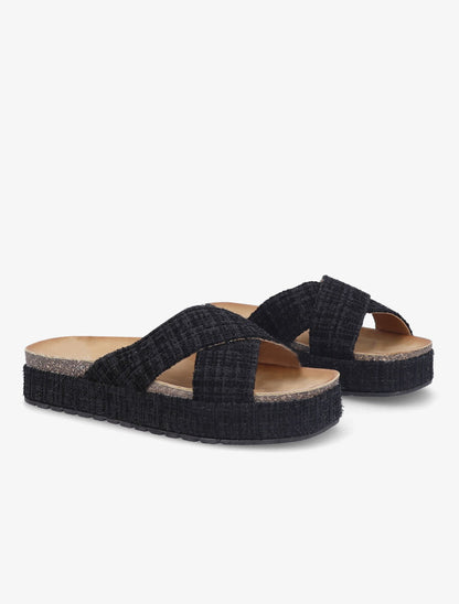 Mules croisées en tweed irisé - Noir - 4