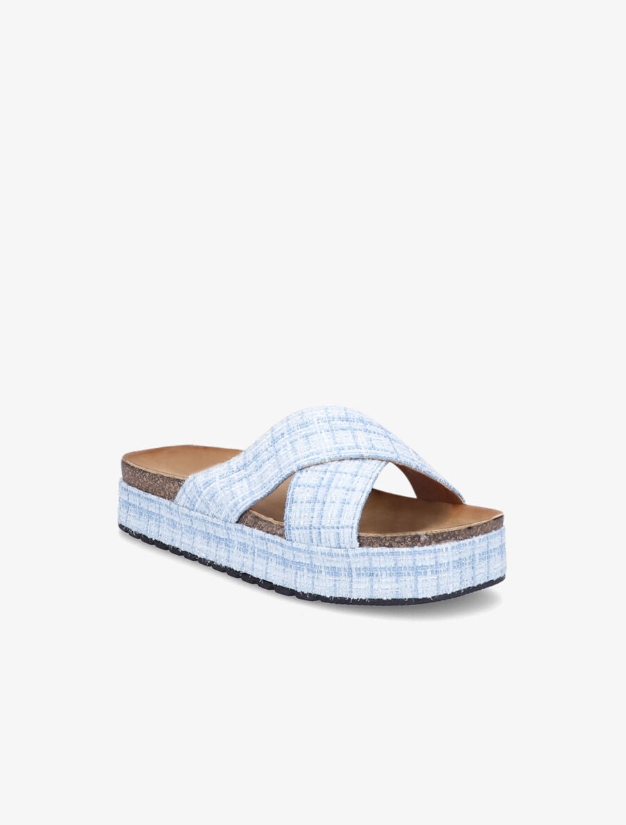 Mules croisées en tweed irisé - Bleu - 5