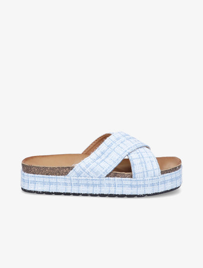 Mules croisées en tweed irisé - Bleu - 2