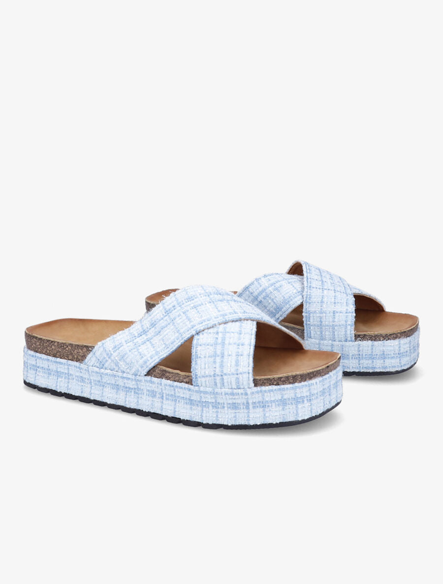 Mules croisées en tweed irisé - Bleu - 4