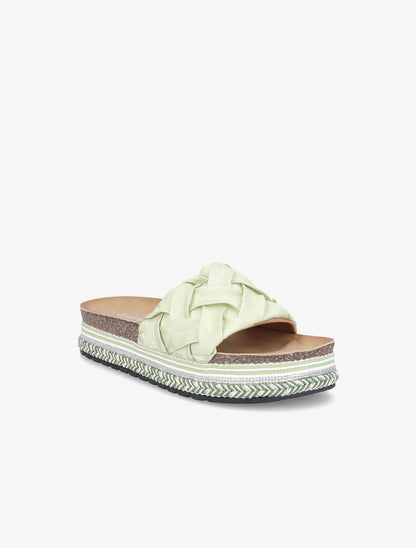 Claquettes en simili à plateforme stylisée - Vert anis - 1