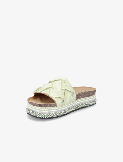 Claquettes en simili à plateforme stylisée - Vert anis - 2