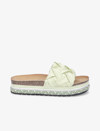 Claquettes en simili à plateforme stylisée - Vert anis - 3