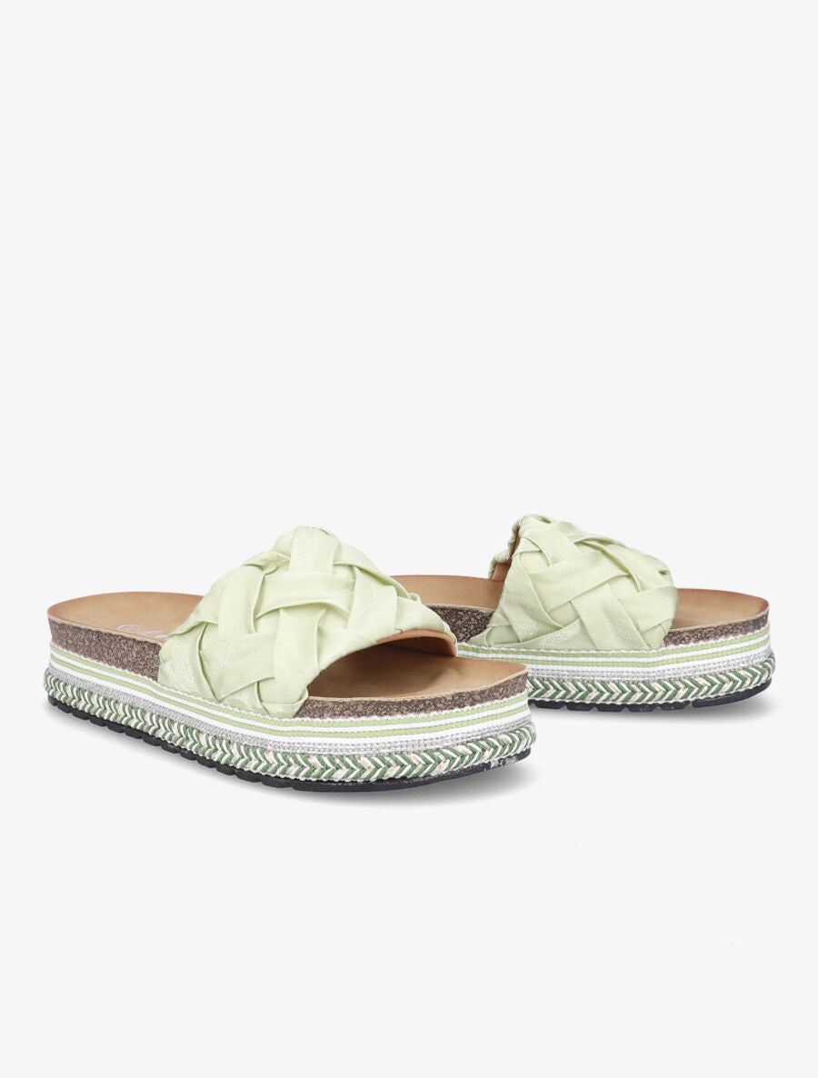 Claquettes en simili à plateforme stylisée - Vert anis - 4