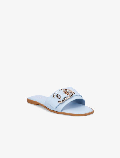 Mules plates à boucles métalliques stylisées - Bleu ciel - 2