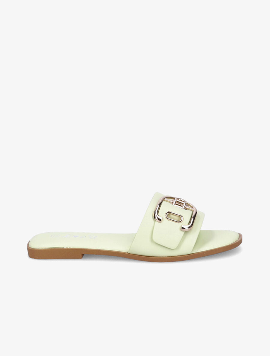 Mules plates à boucles métalliques stylisées - Vert pâle - 1