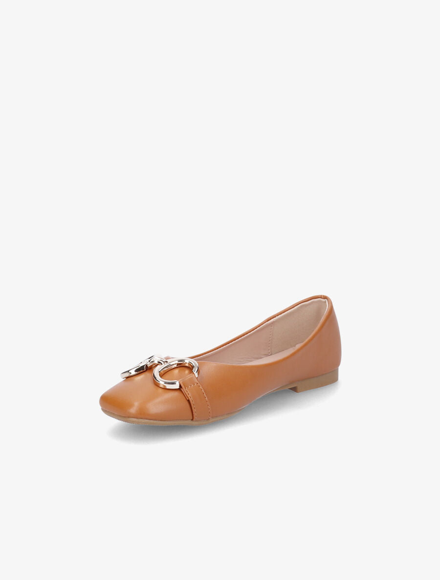 Ballerines en simili à détail boucles métalliques - Camel - 3