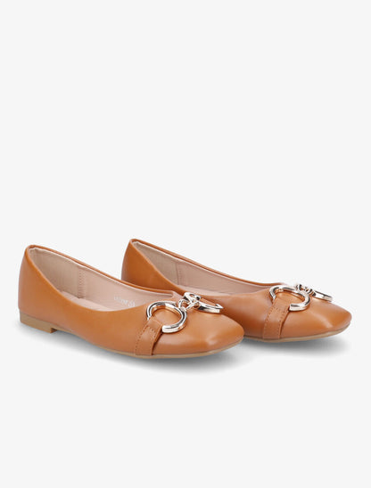 Ballerines en simili à détail boucles métalliques - Camel - 4