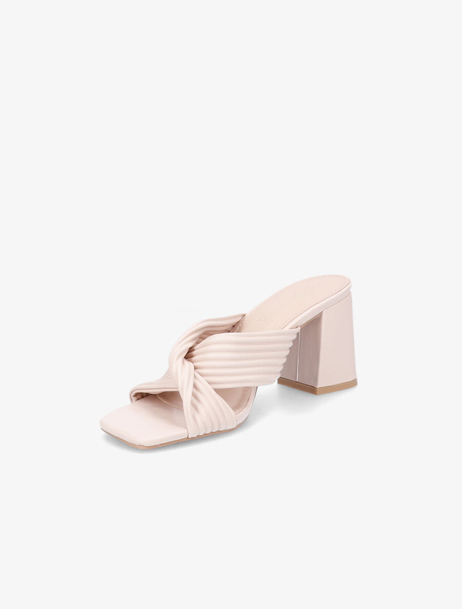 Mules à talons et brides croisées - Beige - 3