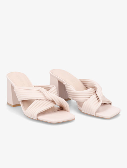 Mules à talons et brides croisées - Beige - 4