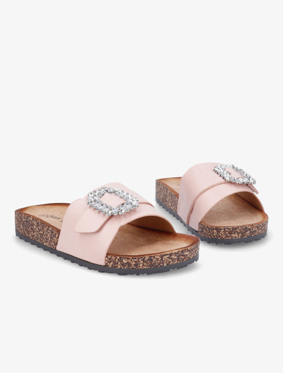 Mules brides à boucle et strass - Rose - 4