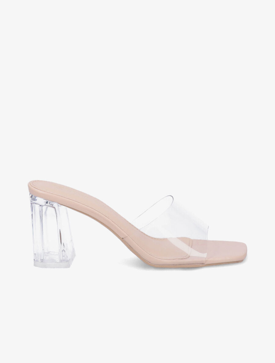 Mules transparentes à talons - Beige - 1