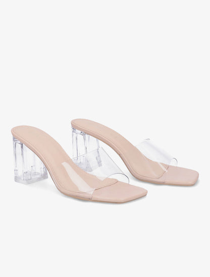 Mules transparentes à talons - Beige - 4