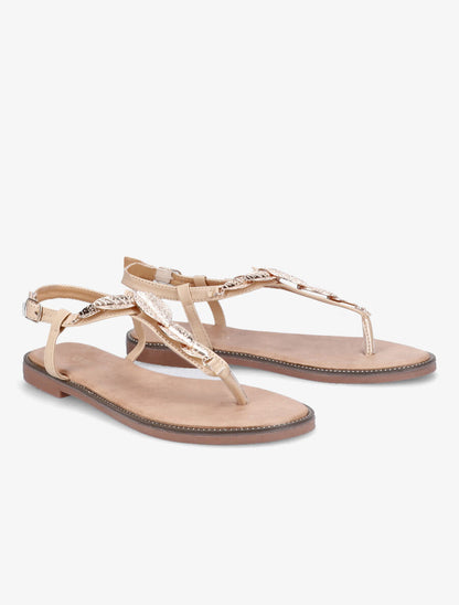 Nu-pieds en simili et feuilles dorées - Beige - 4