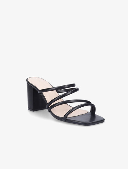 Mules à talons et multi brides - Noir - 2