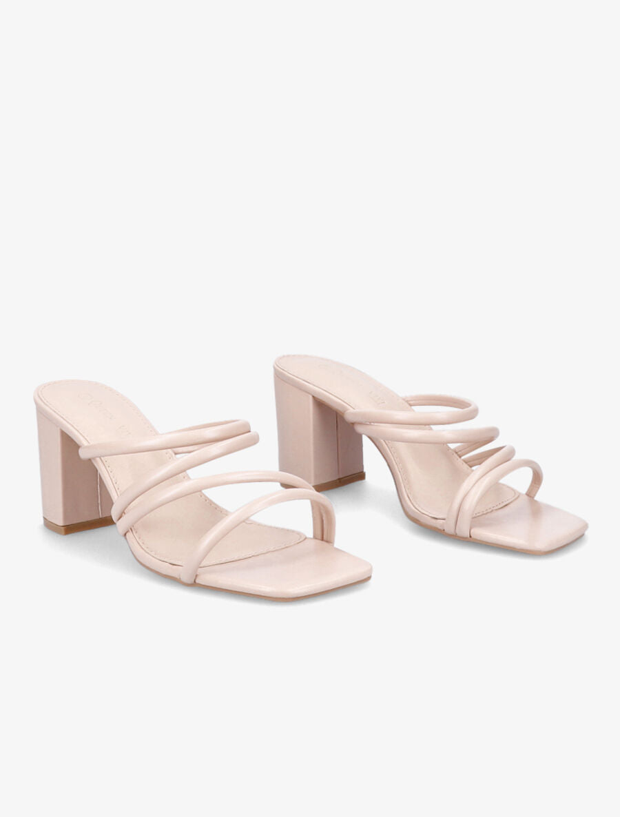 Mules à talons et multi brides - Beige - 4