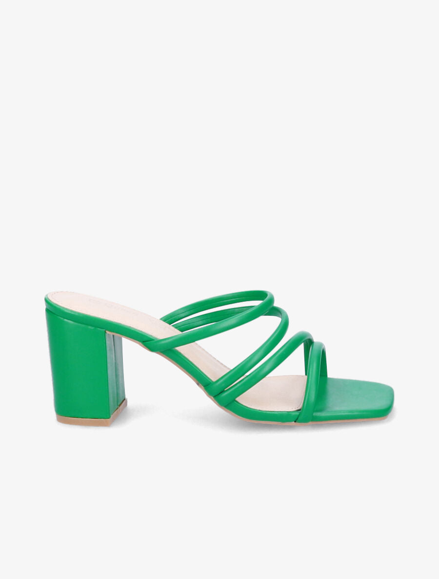 Mules à talons et multi brides - Vert - 5
