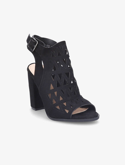 Sandales en suédine à talons ajourées style triangle - Noir - 2