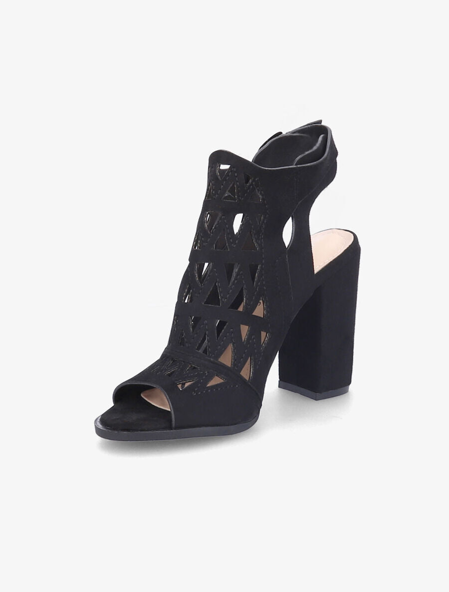 Sandales en suédine à talons ajourées style triangle - Noir - 3