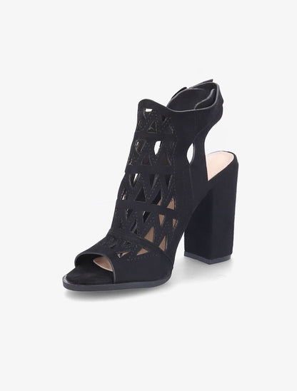 Sandales en suédine à talons ajourées style triangle - Noir - 3