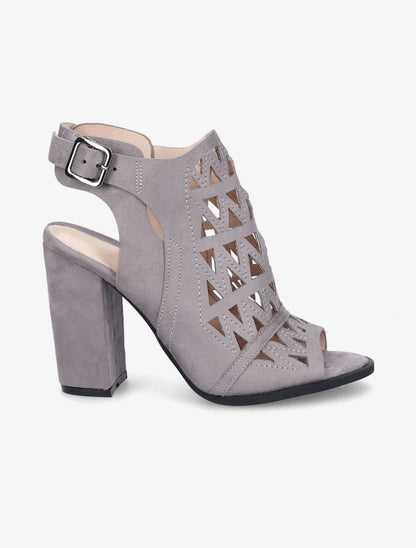 Sandales en suédine à talons ajourées style triangle - Gris - 6