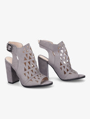 Sandales en suédine à talons ajourées style triangle - Gris - 1