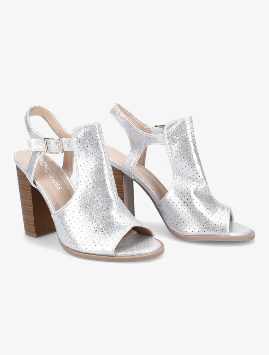 Sandales à talons en simili perforé irisé - Argent - 4