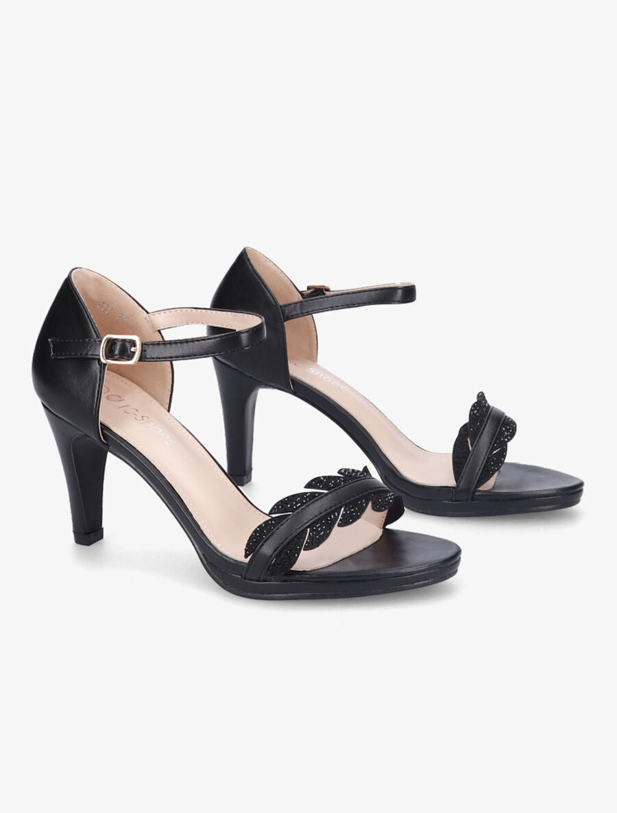 Sandales à talons et brides à strass style plume - Noir - 4