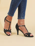Sandales à talons salomé vernis et pailletées - Noir - 1