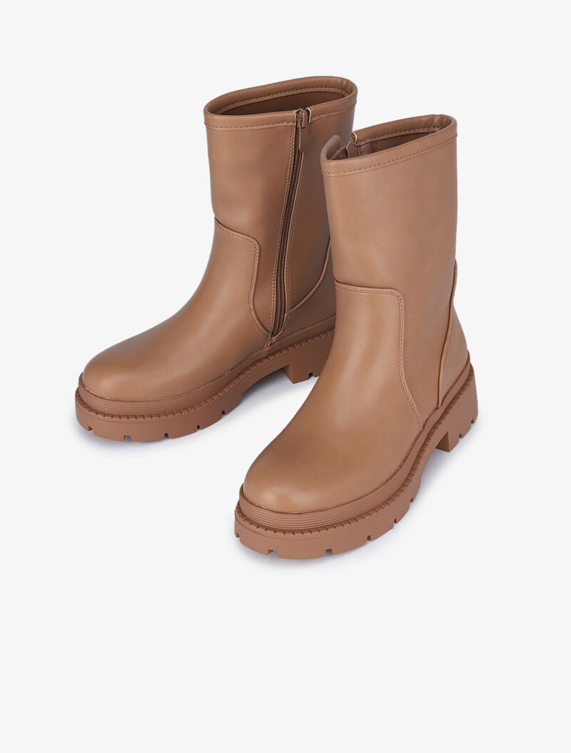 Boots montantes unies à semelles épaisses - Camel - 1