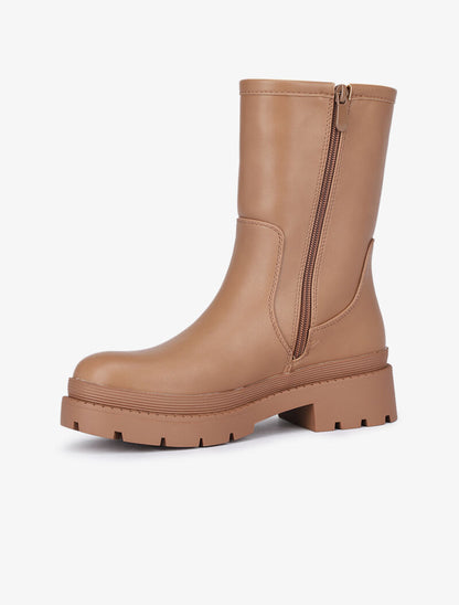 Boots montantes unies à semelles épaisses - Camel - 4