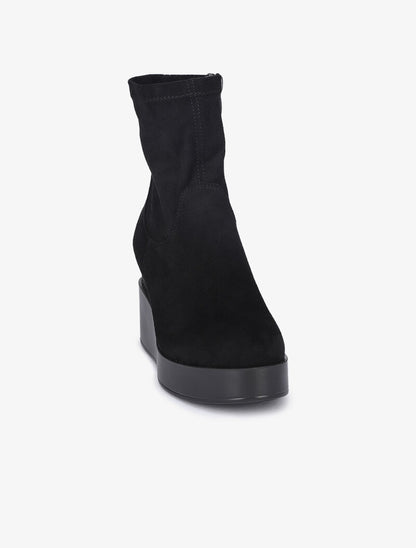 Bottines compensées et montantes en suédine - Noir - 3