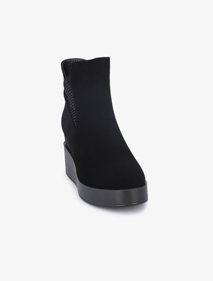 Bottines compensées en suédine ornées de strass - Noir - 3