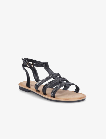 Nu-pieds à brides stylisées - Noir - 1