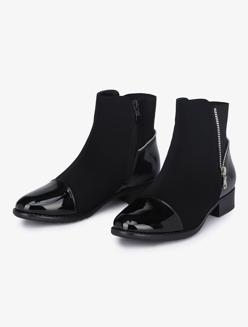Bottines bimatière à zip stylisé - Noir - 1