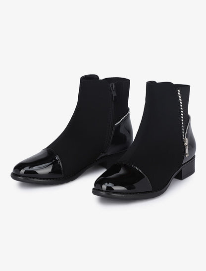 Bottines bimatière à zip stylisé - Noir - 1