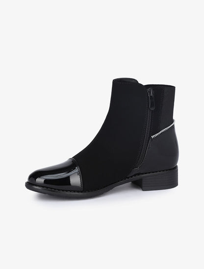 Bottines bimatière à zip stylisé - Noir - 4