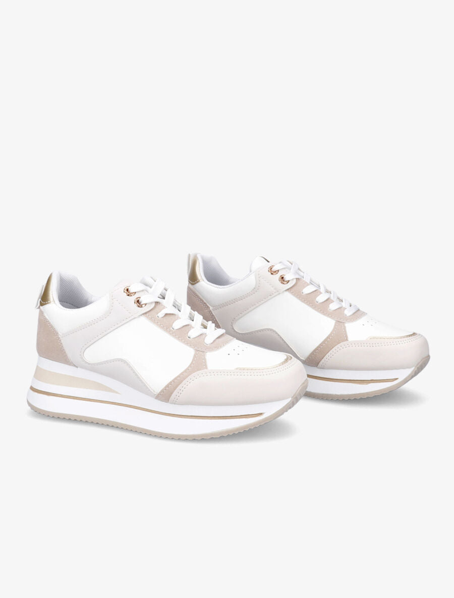 Baskets compensées à contrefort contrastant - Beige - 4
