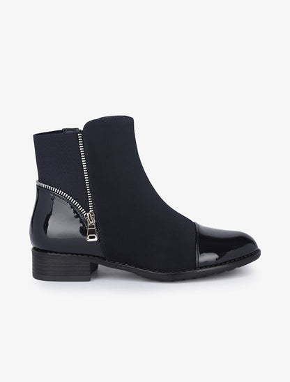 Bottines bimatière à zip stylisé - Marine - 2