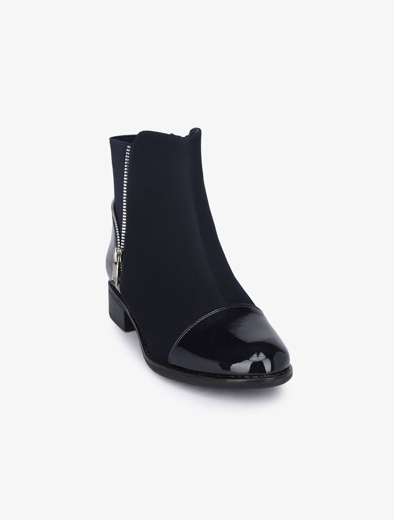 Bottines bimatière à zip stylisé - Marine - 3