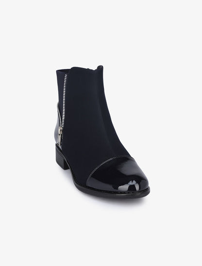 Bottines bimatière à zip stylisé - Marine - 3