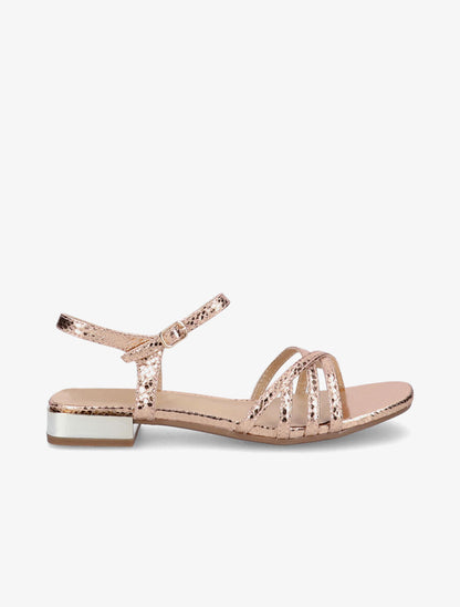 Sandales effet python et brides croisées - Rose gold - 1