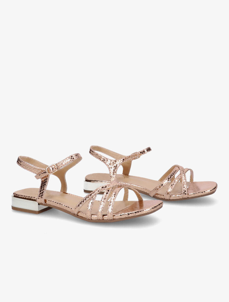 Sandales effet python et brides croisées - Rose gold - 4