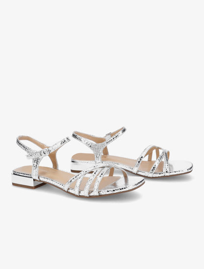 Sandales effet python et brides croisées - Argent - 4