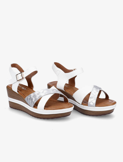 Sandales compensées à bride tressée - Blanc/argent - 4