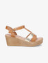 Sandales compensées à bride croco et irisé - Beige foncé/or - 5