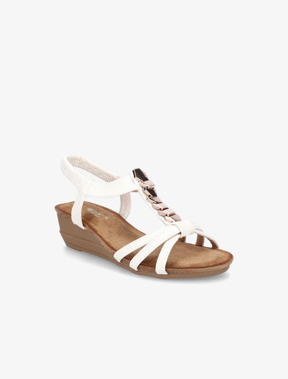 Sandales compensées à bride à ornements métalliques - Beige - 1