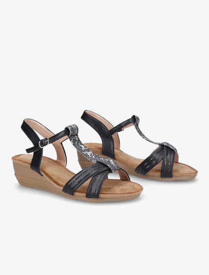Sandales compensées et bride en T irisée - Noir - 4